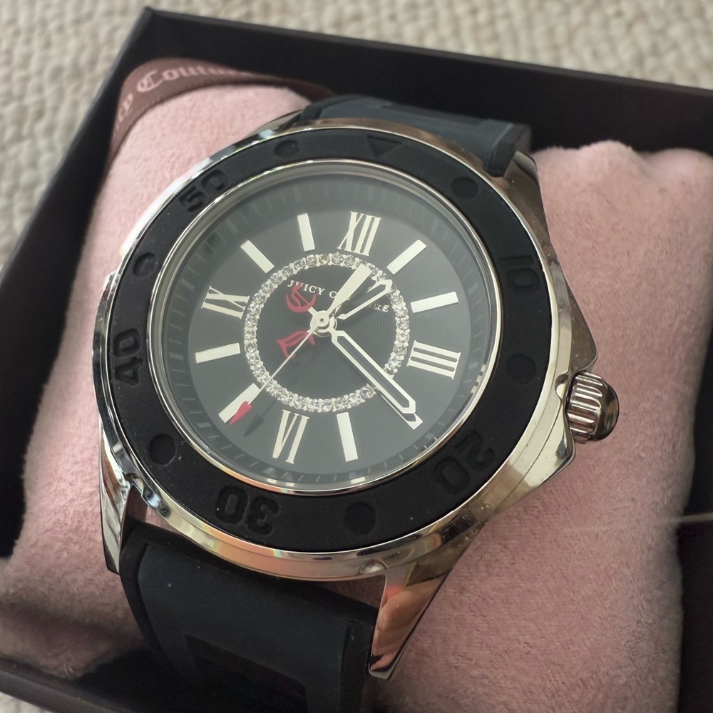 NWT Juicy Couture Rich Girl Watch Black Rubber Strap 41mm